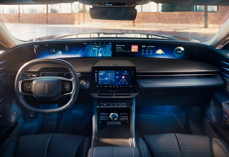 A large panoramic display is shown on the dashboard of a 2024 Lincoln Nautilus® SUV | Oliver Lincoln in Plymouth IN